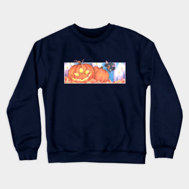 Nine Lives, Two Pumpkins Crewneck Sweatshirt by Strawbaby